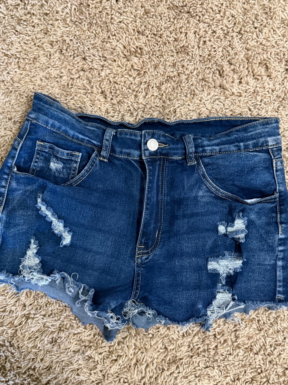 SHEIN Women's Dark Blue Distressed Denim Shorts